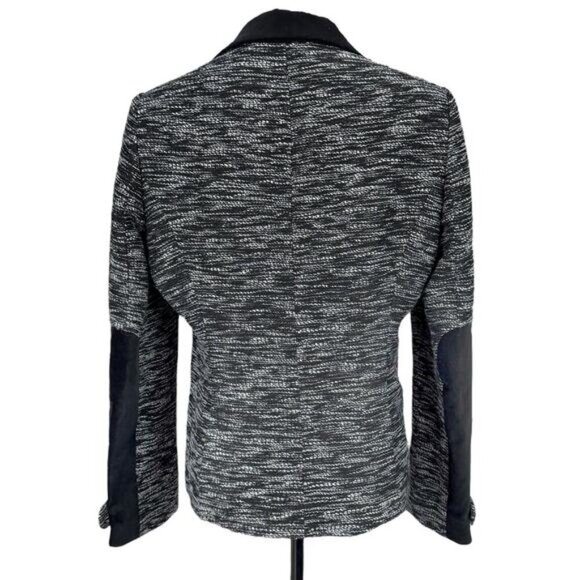 PINK TARTAN Wool Blend Black Velvet Trim 3 Button Blazer Jacket Sz 8 White Black - Picture 2 of 6